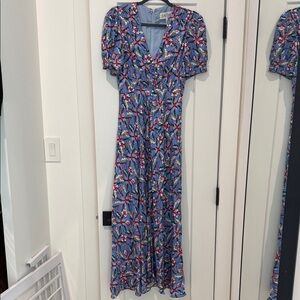 Saloni Blue Floral Maxi Dress